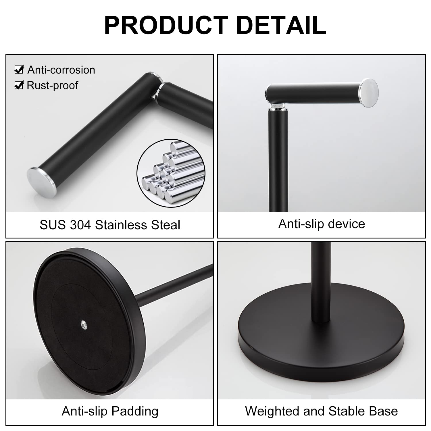 Bgl Freestanding Toilet Paper Holder Black Matte, Toilet Paper Holder With Reserve Storage Paper Rolls, Toilet Paper Holder On F